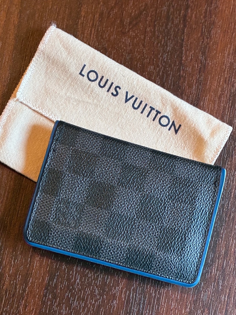 Louis Vuitton Damier Graphite Card Holder Organizer Electric Blue Trim